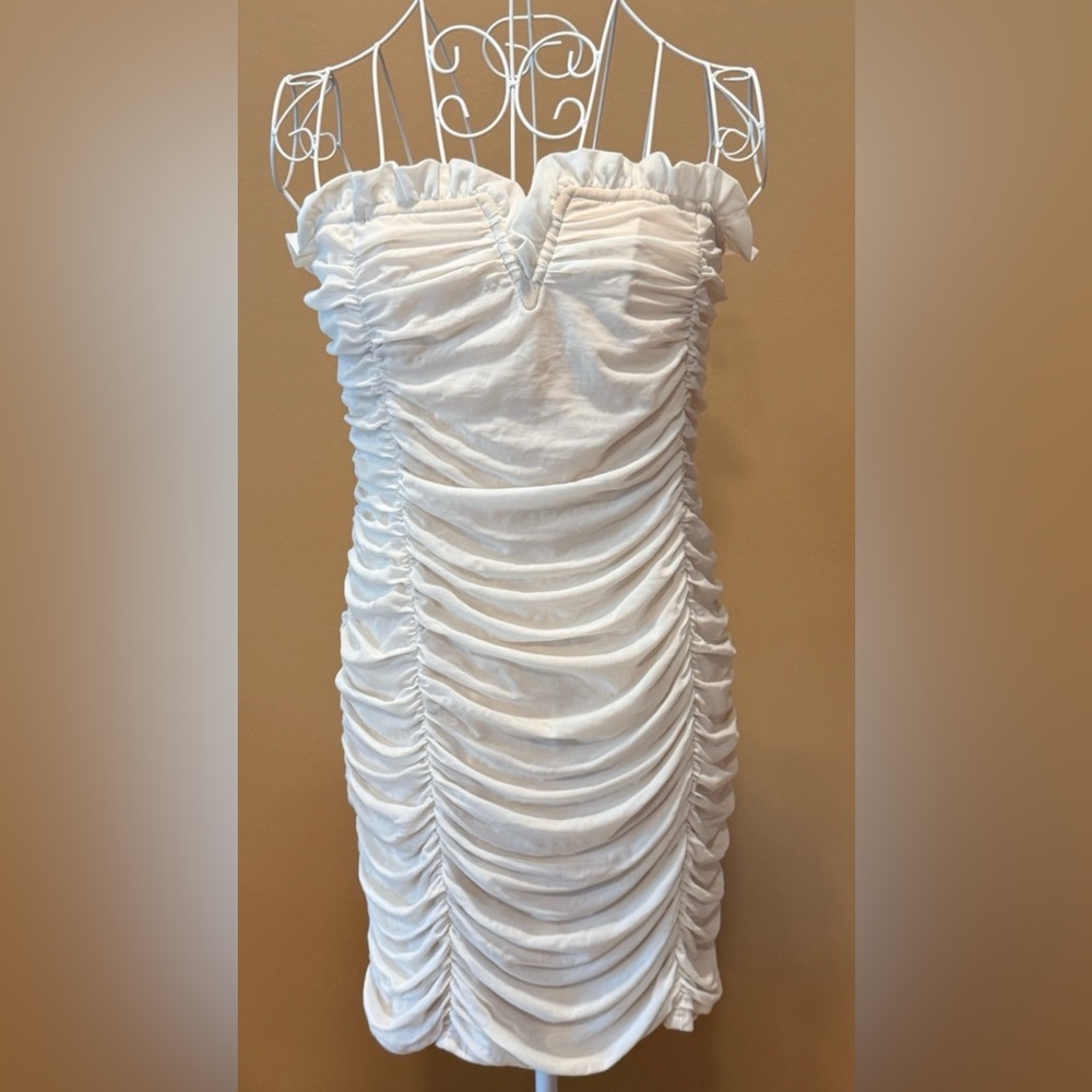 Lulus Do the Most White Ruched Mesh Strapless Bodycon Mini Dress Large - Picture 5 of 8
